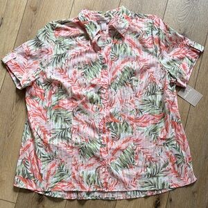 White Stag Tropical Palm Leaf Hawaiian Shirt Top Button Womens XXL Short Sleeve